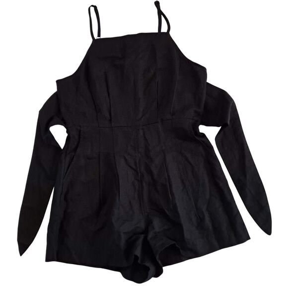 NWT Madewell Romper Linen Blend Tie Waist Sleeveless Square Neck Black Size 6 - Picture 8 of 16